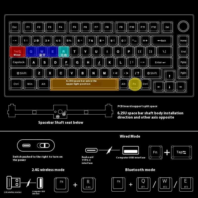 Heiji Snake Aluminum Mechanical Keyboard with Wired and Bluetooth Modes