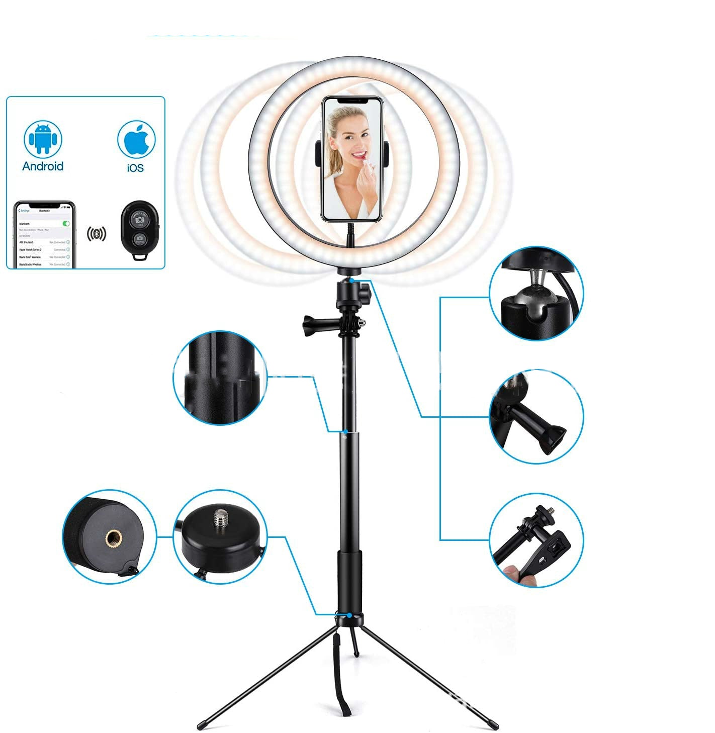 10 LED Dimmable Ring Light with Tripod for Phone Selfies and Video