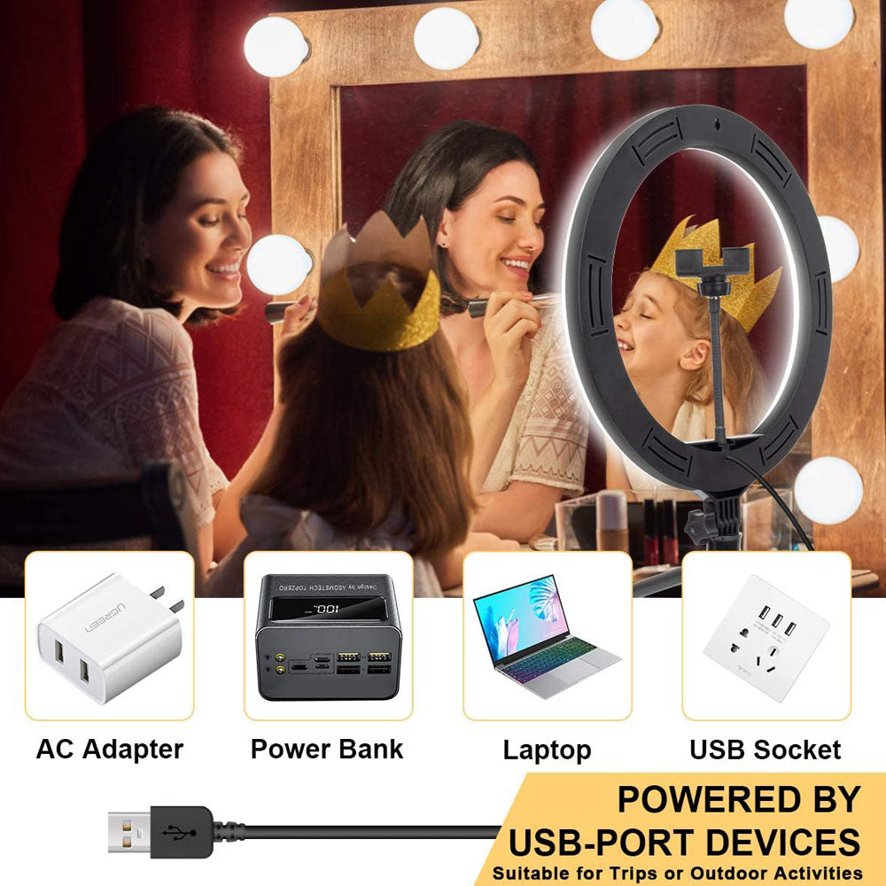 Dimmable USB LED Selfie Ring Light with Tripod for Apple Devices