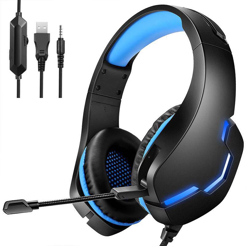 J10 Wired Gaming Headset with Mic LED Lights and Volume Control for PC Laptop