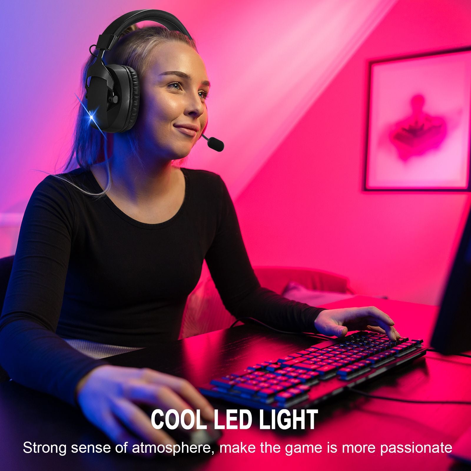 Over Ear Bluetooth Headphones with Wireless Mic 2.4G Dual Mode for Gaming