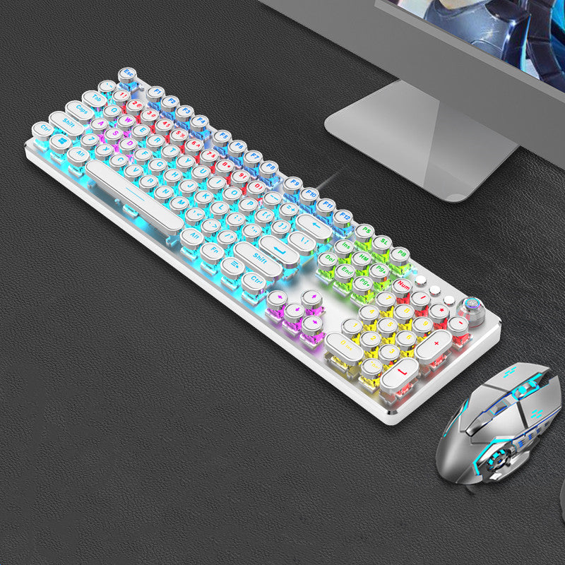 Steampunk 87-Key Wired Mechanical Keyboard and Mouse Set for Desktop and Laptop