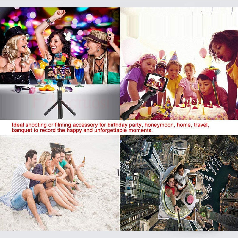 Universal Bluetooth Selfie Stick Tripod with Triangle Phone Holder for Live