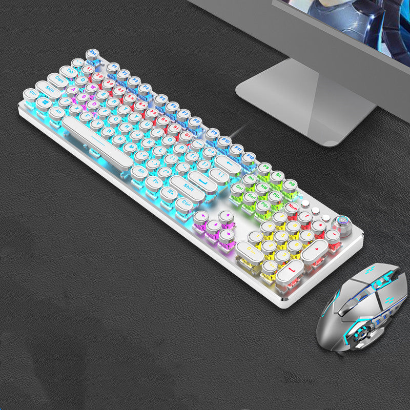 Steampunk 87-Key Wired Mechanical Keyboard and Mouse Set for Desktop and Laptop