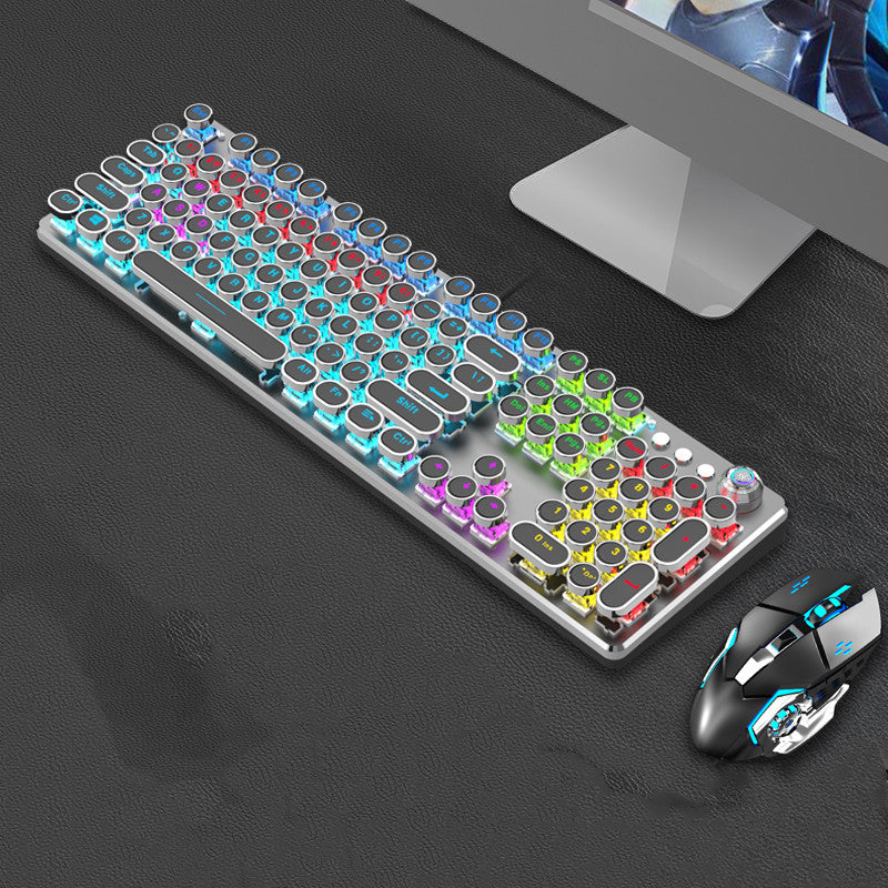 Steampunk 87-Key Wired Mechanical Keyboard and Mouse Set for Desktop and Laptop
