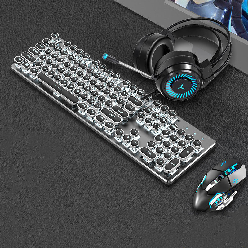 Steampunk 87-Key Wired Mechanical Keyboard and Mouse Set for Desktop and Laptop