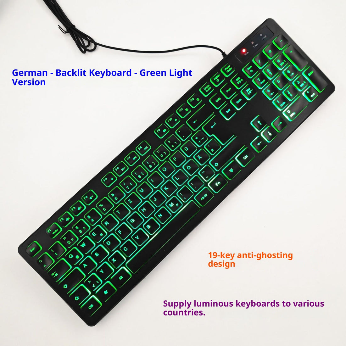 Wired USB Backlit Keyboard with Multi-Language Layouts
