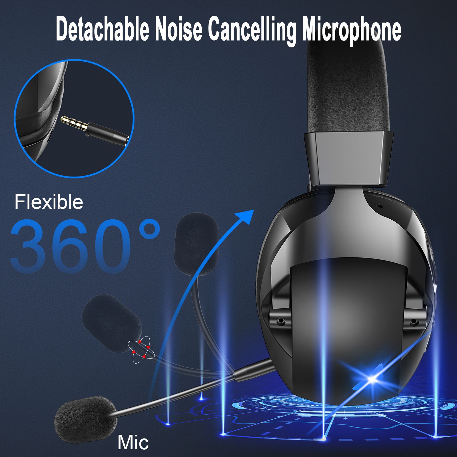 Over Ear Bluetooth Headphones with Wireless Mic 2.4G Dual Mode for Gaming