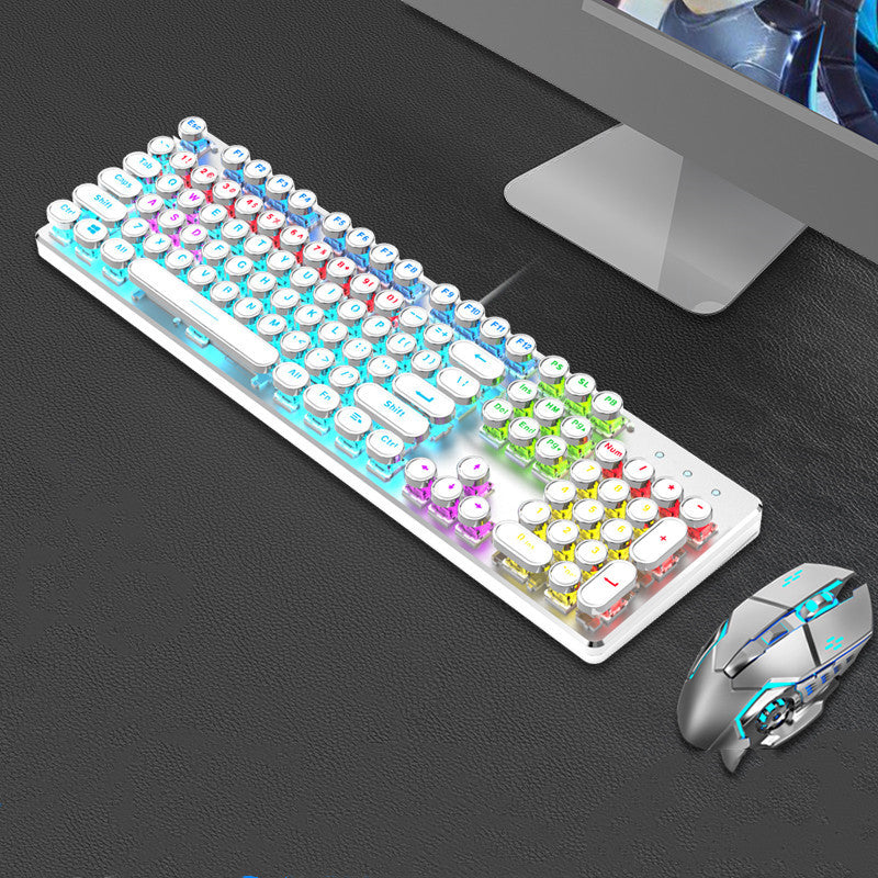 Steampunk 87-Key Wired Mechanical Keyboard and Mouse Set for Desktop and Laptop