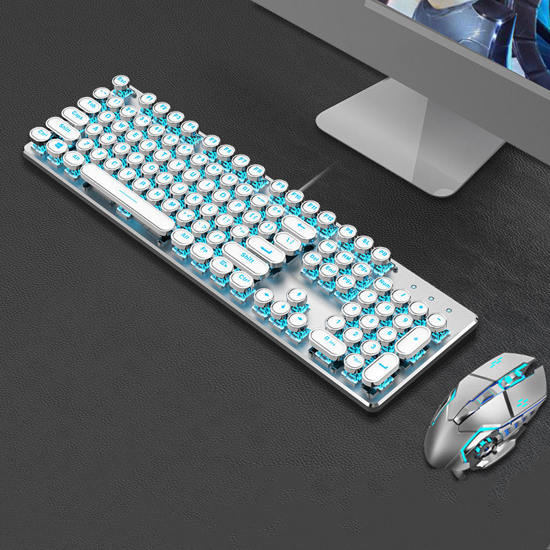 Steampunk 87-Key Wired Mechanical Keyboard and Mouse Set for Desktop and Laptop