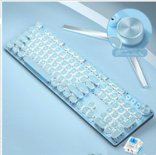 Wired Mechanical Keyboard and Mouse Set USB Rechargeable Blue Retro Edition