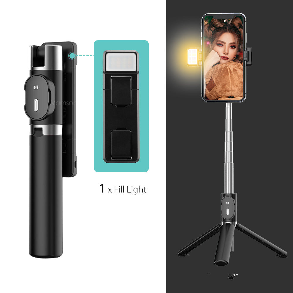 Bluetooth LED Fill Light Selfie Stick with Integrated Tripod for Apple