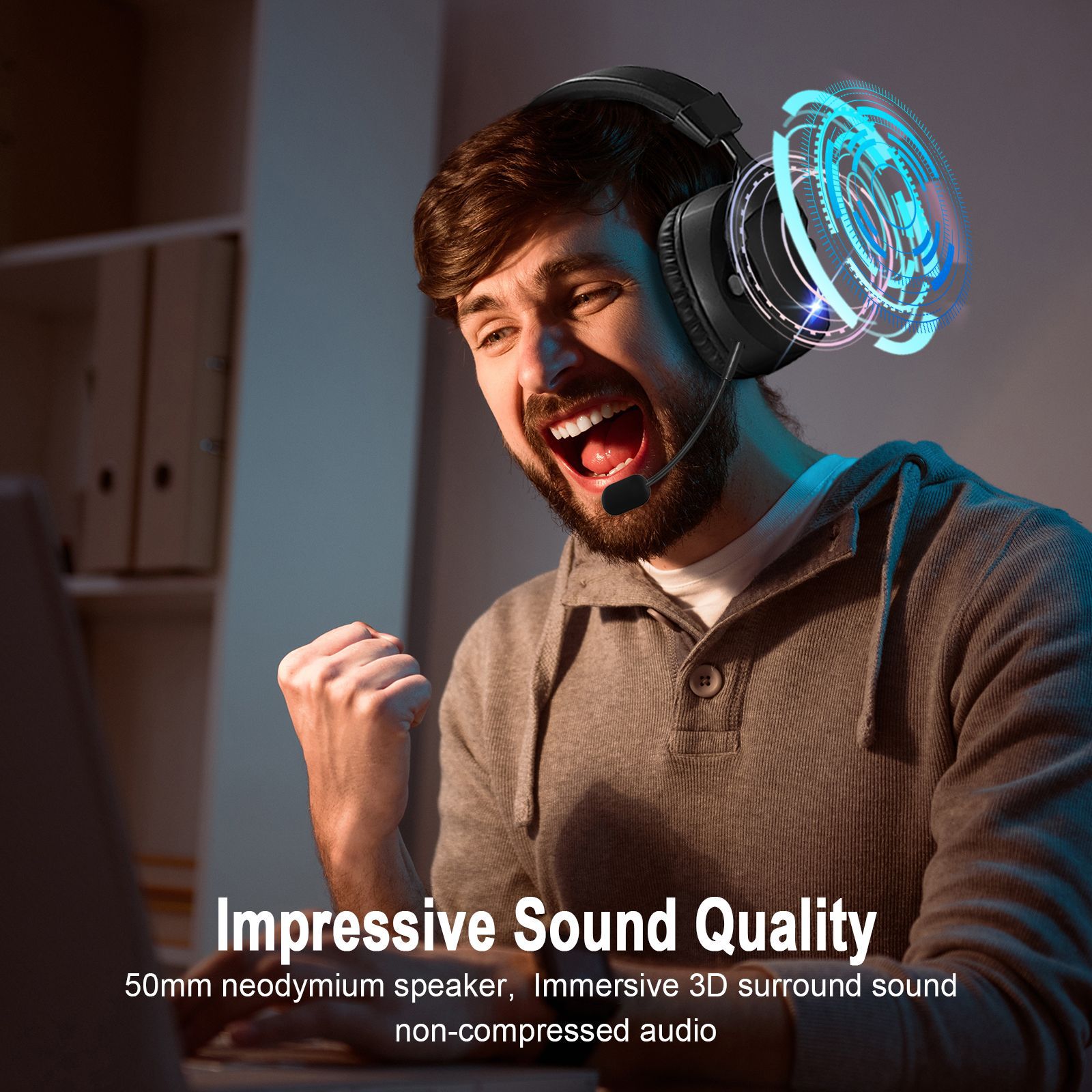 Over Ear Bluetooth Headphones with Wireless Mic 2.4G Dual Mode for Gaming