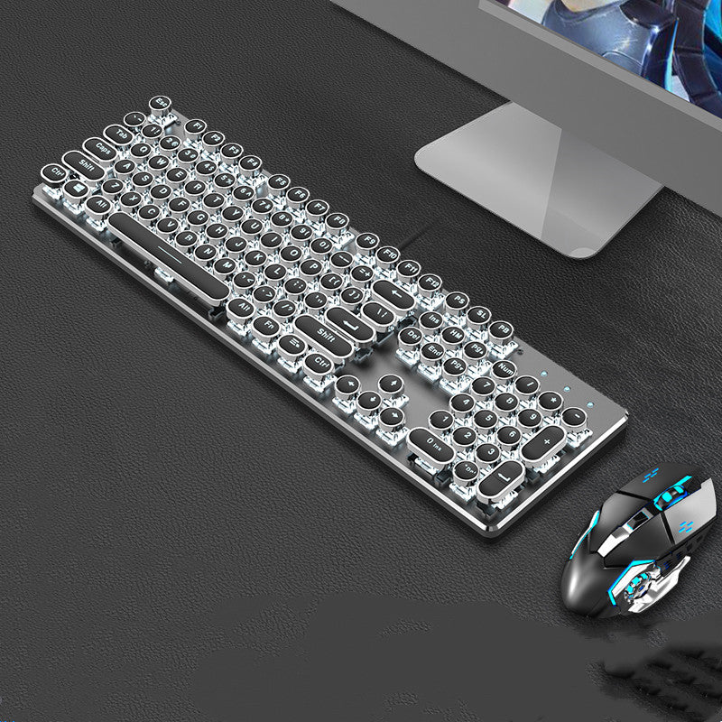 Steampunk 87-Key Wired Mechanical Keyboard and Mouse Set for Desktop and Laptop