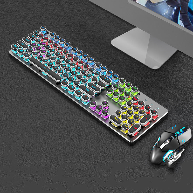 Steampunk 87-Key Wired Mechanical Keyboard and Mouse Set for Desktop and Laptop