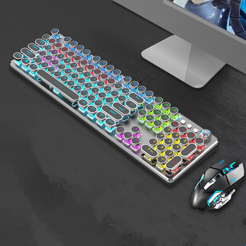 Steampunk 87-Key Wired Mechanical Keyboard and Mouse Set for Desktop and Laptop