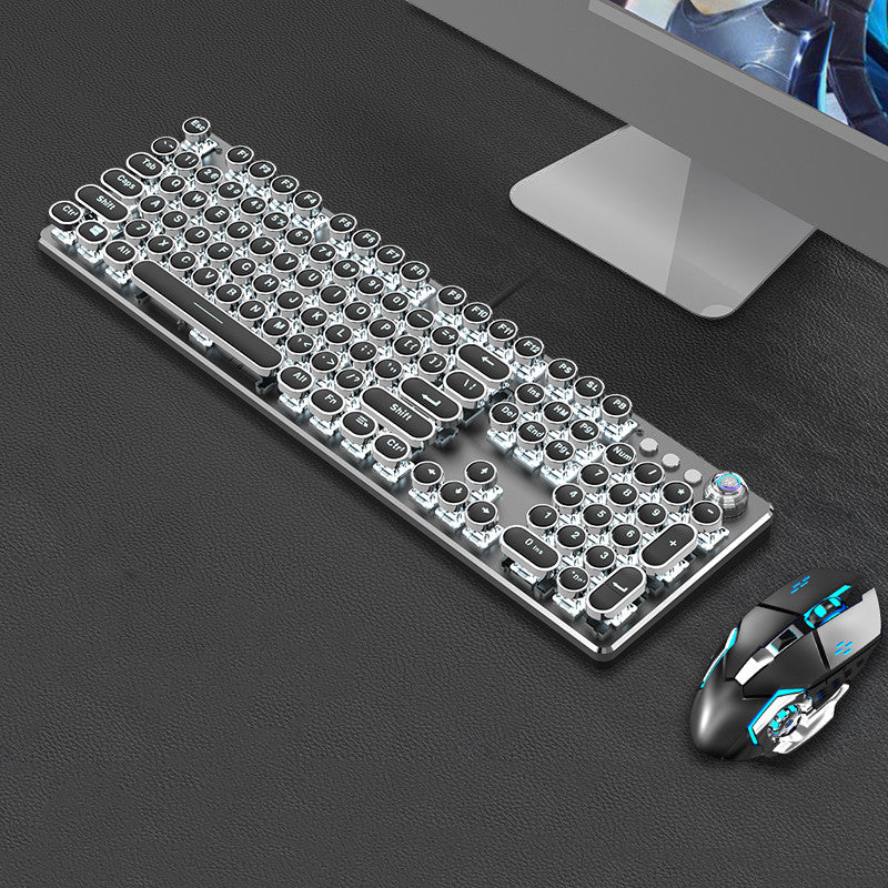 Steampunk 87-Key Wired Mechanical Keyboard and Mouse Set for Desktop and Laptop
