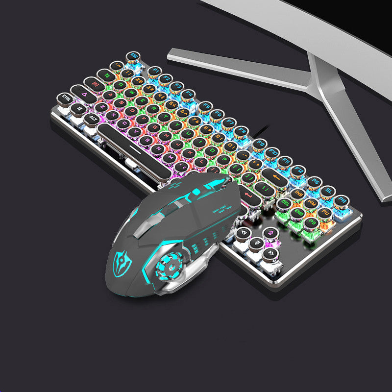 Steampunk 87-Key Wired Mechanical Keyboard and Mouse Set for Desktop and Laptop