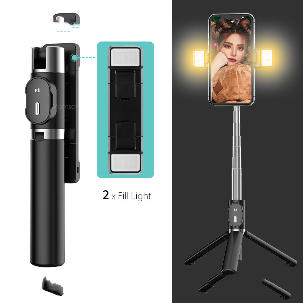 Bluetooth LED Fill Light Selfie Stick with Integrated Tripod for Apple